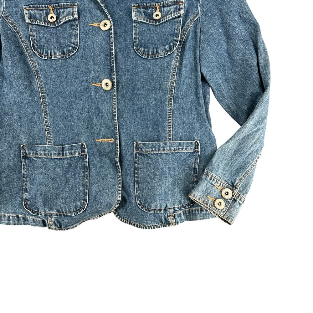 Vintage Y2K Women's Denim Jean Jacket Blazer Style Buttons Sag Harbor Petite L - Picture 2 of 5